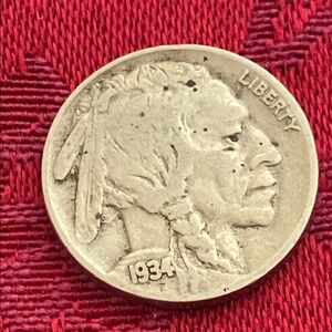 Vintage 1934 Indian Buffalo Nickel Coin